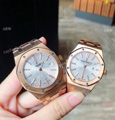 Copy Audemars Piguet Royal Oak Lovers Watch Quartz Rose Gold Silver Face